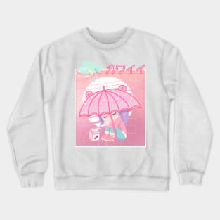 90s Japanese Kawaii Sad Girl Pink Japanese Strawberry Milk Crewneck Sweatshirt